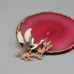 Crane bird pin brooch jewelry animal flowers brand new fashion gold tone